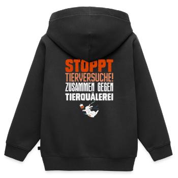 Tierschutz STOPPT TIERVERSUCHE ZUSAMMEN GEGEN - Kinder Premium Organic Zip Hoodie - Schwarz - Hinten - AI Model Kid Male (0cm)