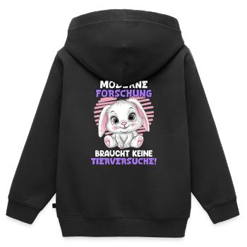 Tierschutz MODERNE FORSCHUNG BRAUCHT KEINE - Kinder Premium Organic Zip Hoodie - Schwarz - Hinten - AI Model Kid Male (0cm)