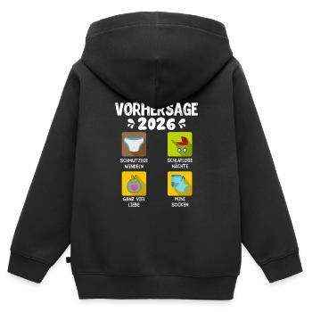Bald Mama VORHERSAGE 2026 Lustiges - Kinder Premium Organic Zip Hoodie - Schwarz - Hinten - AI Model Kid Male (0cm)