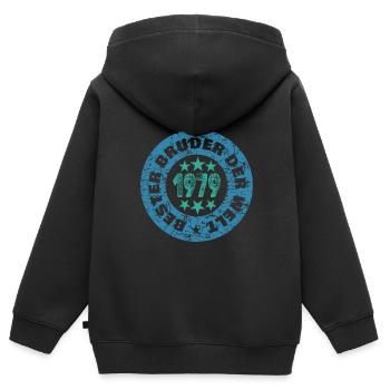 Geschwister 1979 - Kinder Premium Organic Zip Hoodie - Schwarz - Hinten - AI Model Kid Male (0cm)