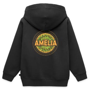 Geschenk für Amelia - Kinder Premium Organic Zip Hoodie - Schwarz - Hinten - AI Model Kid Male (0cm)