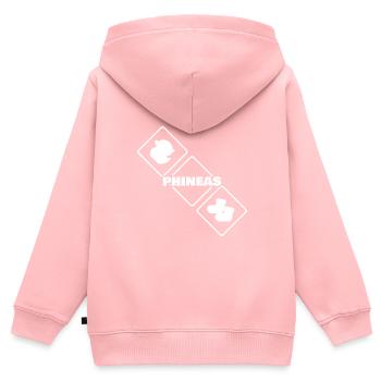 Naissance de Phineas - Sweat Premium à capuche zippé enfant bio - rose - Dos - AI Model Kid Female (0cm)