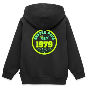 1979 - Kinder Premium Organic Zip Hoodie - Schwarz - Hinten - AI Model Kid Male (0cm)