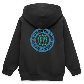 Geschwister 1977 - Kinder Premium Organic Zip Hoodie - Schwarz - Hinten - AI Model Kid Male (0cm)