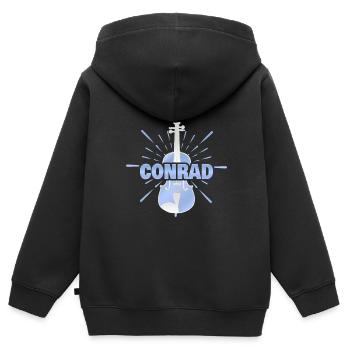 Prénom Conrad - Sweat Premium à capuche zippé enfant bio - noir - Dos - AI Model Kid Male (0cm)