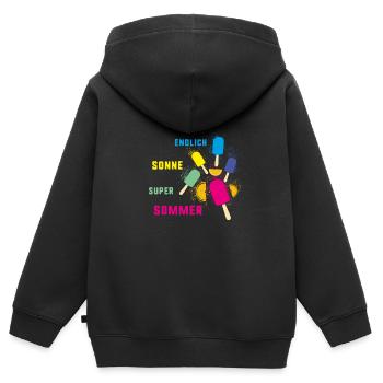 sommer, wassereis, sonne,endlich sonne,super,eis - Kinder Premium Organic Zip Hoodie - Schwarz - Hinten - AI Model Kid Male (0cm)