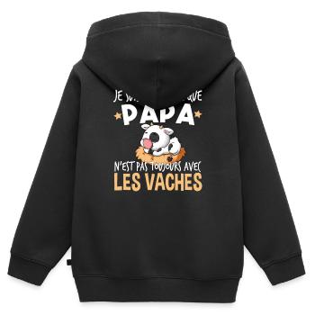 Vache Papa Bébé Nourrisson Naissance Cadeau - Sweat Premium à capuche zippé enfant bio - noir - Dos - AI Model Kid Male (0cm)