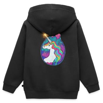 Emblème Licorne - Sweat Premium à capuche zippé enfant bio - noir - Dos - AI Model Kid Male (0cm)