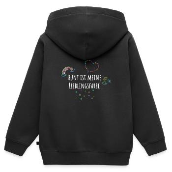 Bunt ist meine Lieblingsfarbe, bunt, Regenbogen - Kinder Premium Organic Zip Hoodie - Schwarz - Hinten - AI Model Kid Male (0cm)