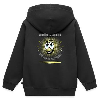 JETZT NOCH VERNÜNFTIG WERDEN IST AUCH SINNLOS! - Kinder Premium Organic Zip Hoodie - Schwarz - Hinten - AI Model Kid Male (0cm)