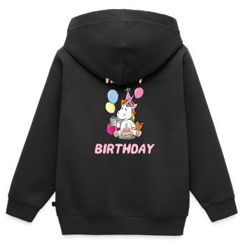 Trendy Einhorn Geburtstagsgeschenk mädchen - Kinder Premium Organic Zip Hoodie - Schwarz - Hinten - AI Model Kid Male (0cm)