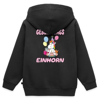 Trendy Einhorn Geburtstagsgeschenk Mädchen - Kinder Premium Organic Zip Hoodie - Schwarz - Hinten - AI Model Kid Male (0cm)