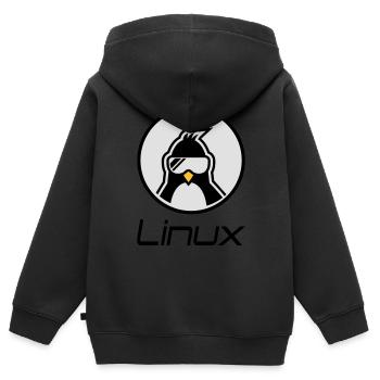 linux - Sweat Premium à capuche zippé enfant bio - noir - Dos - AI Model Kid Male (0cm)