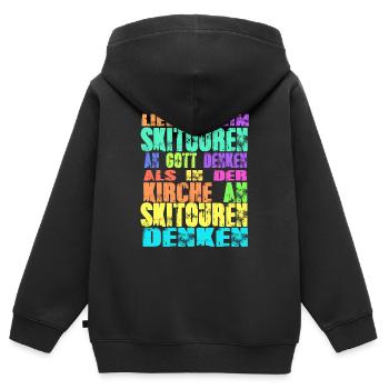 Skitouren Kirche - Kinder Premium Organic Zip Hoodie - Schwarz - Hinten - AI Model Kid Male (0cm)
