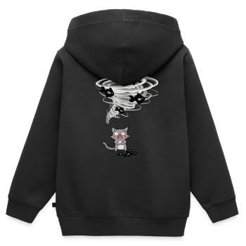 Tornado takes cat fish - Kids Premium Organic Zip-up Hoodie - black - Back - AI Model Kid Male (0cm)