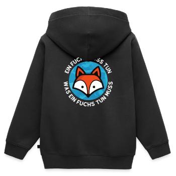 FUCHS - Kinder Premium Organic Zip Hoodie - Schwarz - Hinten - AI Model Kid Male (0cm)