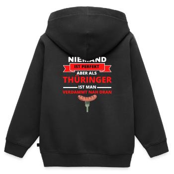 Thüringen Thüringer Bratwurst Bundesland humorvoll - Kinder Premium Organic Zip Hoodie - Schwarz - Hinten - AI Model Kid Male (0cm)