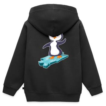 Pinguin surft auf einer Eisscholle - Kinder Premium Organic Zip Hoodie - Schwarz - Hinten - AI Model Kid Male (0cm)