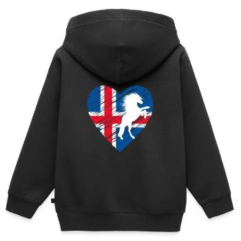 Islandpferd - Kinder Premium Organic Zip Hoodie - Schwarz - Hinten - AI Model Kid Male (0cm)