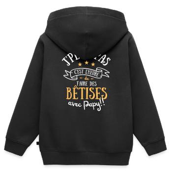 Humour enfant Je peux pas j'ai bêtises avec papy - Sweat Premium à capuche zippé enfant bio - noir - Dos - AI Model Kid Male (0cm)