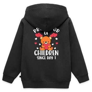 Teddy Nachwuchs Beschützer - Kinder Premium Organic Zip Hoodie - Schwarz - Hinten - AI Model Kid Male (0cm)