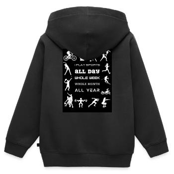 T-shirt d’athlète - Je fais du sport toute l’année - Sweat Premium à capuche zippé enfant bio - noir - Dos - AI Model Kid Male (0cm)