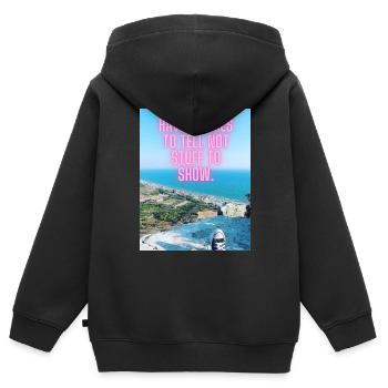 1 Travel - Kinder Premium Organic Zip Hoodie - Schwarz - Hinten - AI Model Kid Male (0cm)