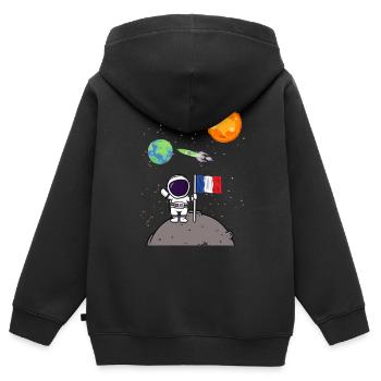 Planète France Flag Astronaute d’atterrissage sur la Lune - Sweat Premium à capuche zippé enfant bio - noir - Dos - AI Model Kid Male (0cm)