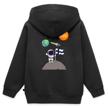 Planète Finlande Drapeau Astronaute d’atterrissage sur la Lune - Sweat Premium à capuche zippé enfant bio - noir - Dos - AI Model Kid Male (0cm)