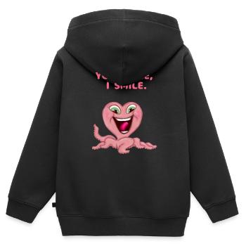 DU LÄCHELST, ICH LÄCHLE. SÜSSES TIER - Kinder Premium Organic Zip Hoodie - Schwarz - Hinten - AI Model Kid Male (0cm)