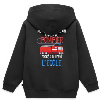Camion de pompier Cadeau Fils - Sweat Premium à capuche zippé enfant bio - noir - Dos - AI Model Kid Male (0cm)