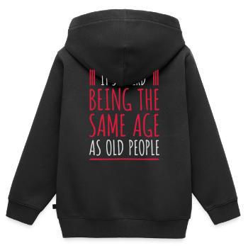 être âgé - Sweat Premium à capuche zippé enfant bio - noir - Dos - AI Model Kid Male (0cm)