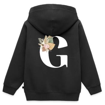 Buchstabe G blumig - Kinder Premium Organic Zip Hoodie - Schwarz - Hinten - AI Model Kid Male (0cm)