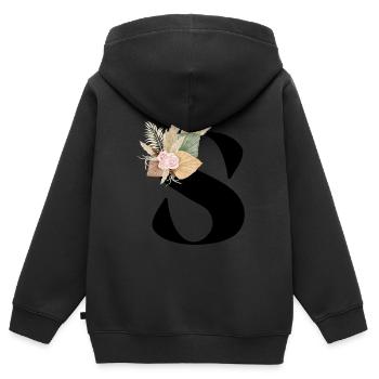 Buchstabe S blumig - Kinder Premium Organic Zip Hoodie - Schwarz - Hinten - AI Model Kid Male (0cm)