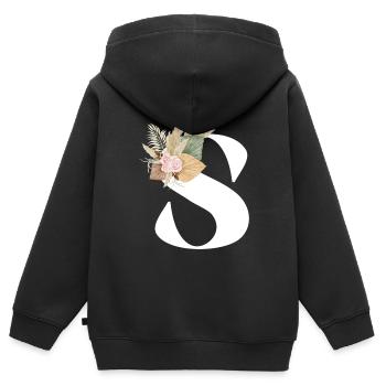 Buchstabe S blumig - Kinder Premium Organic Zip Hoodie - Schwarz - Hinten - AI Model Kid Male (0cm)