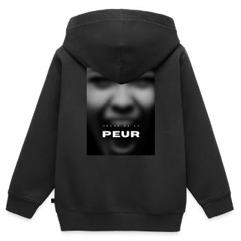 La peur - Sweat Premium à capuche zippé enfant bio - noir - Dos - AI Model Kid Male (0cm)