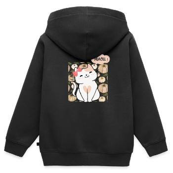 Petite chat mignon - miaou - Sweat Premium à capuche zippé enfant bio - noir - Dos - AI Model Kid Male (0cm)