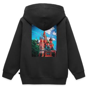 Vintage Basilius-Kathedrale - Moskauer Gemälde - Kinder Premium Organic Zip Hoodie - Schwarz - Hinten - AI Model Kid Male (0cm)