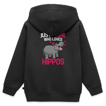 Hippo Girl Africa Zoo Animal Gift Hippo - Sweat Premium à capuche zippé enfant bio - noir - Dos - AI Model Kid Male (0cm)
