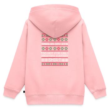 Cadeau de Noël moche Joyeux Noël - Sweat Premium à capuche zippé enfant bio - rose - Dos - AI Model Kid Female (0cm)