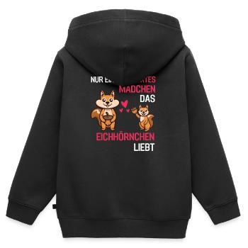 Waldbewohner Mädchen Geschenk Eichhörnchen - Kinder Premium Organic Zip Hoodie - Schwarz - Hinten - AI Model Kid Male (0cm)