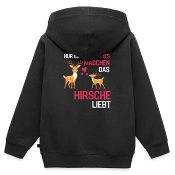 Hirsch Mädchen Wald Tier Rotwild Geschenk Hirsch - Kinder Premium Organic Zip Hoodie - Schwarz - Hinten - AI Model Kid Male (0cm)