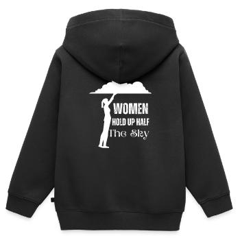 Frauen halten den halben Himmel hoch Weißes Design - Kinder Premium Organic Zip Hoodie - Schwarz - Hinten - AI Model Kid Male (0cm)