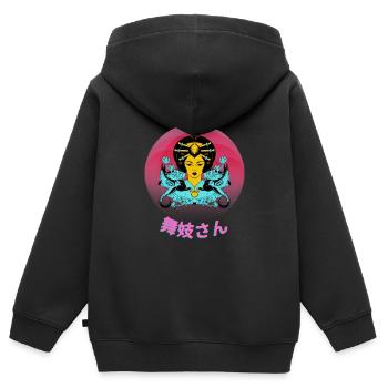 Geisha vivante - Sweat Premium à capuche zippé enfant bio - noir - Dos - AI Model Kid Male (0cm)