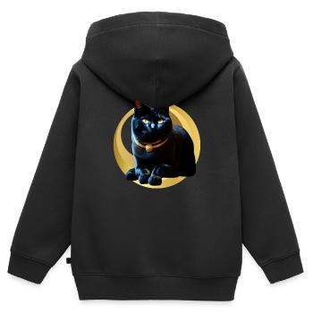 Chat noir collier doré - Sweat Premium à capuche zippé enfant bio - noir - Dos - AI Model Kid Male (0cm)