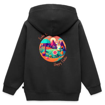 Joyeuses Pâques | Joyeuses Pâques | Illustration - Sweat Premium à capuche zippé enfant bio - noir - Dos - AI Model Kid Male (0cm)