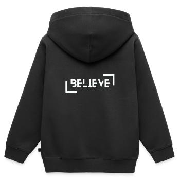 Belive - Kinder Premium Organic Zip Hoodie - Schwarz - Hinten - AI Model Kid Male (0cm)
