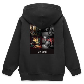Training Sportswear Bodybuilding Fitness Kleidung - Kinder Premium Organic Zip Hoodie - Schwarz - Hinten - AI Model Kid Male (0cm)