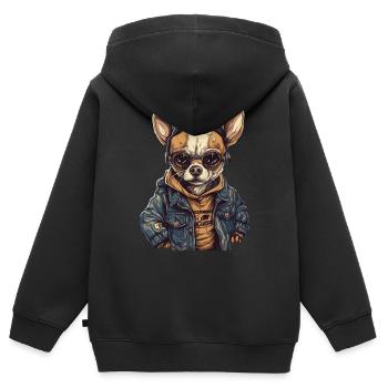 Rue cool de style rappeur de chien Chihuahua - Sweat Premium à capuche zippé enfant bio - noir - Dos - AI Model Kid Male (0cm)