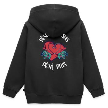 désolé je suis déjà pris - Sweat Premium à capuche zippé enfant bio - noir - Dos - AI Model Kid Male (0cm)